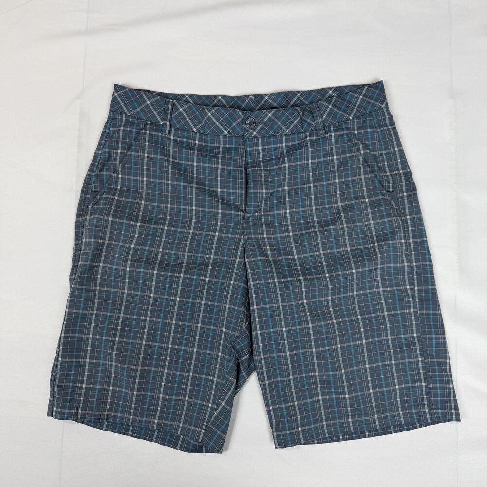 Fila Men’s Size 34 Golf Shorts Blue Grey Plaid Flat Front Performance Quick Dry